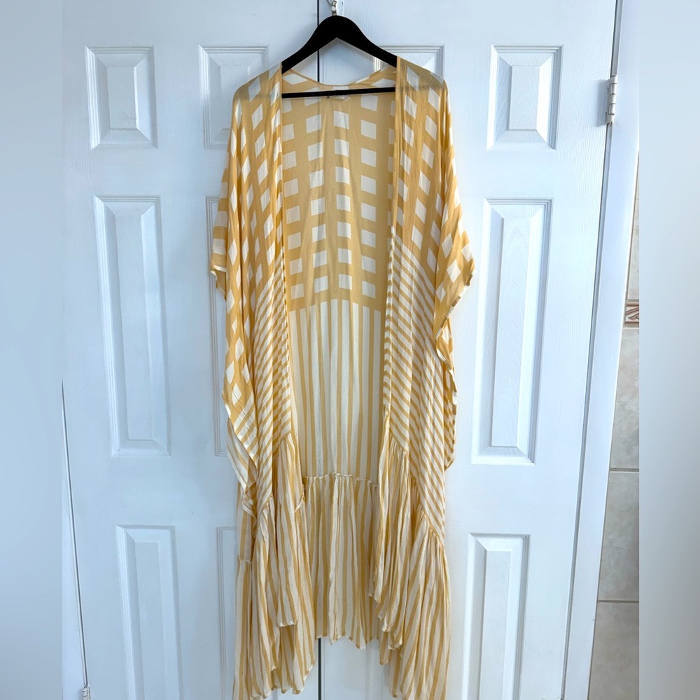 Free People: Gently Used - Cream Striped Kimono Cardigan Size OS